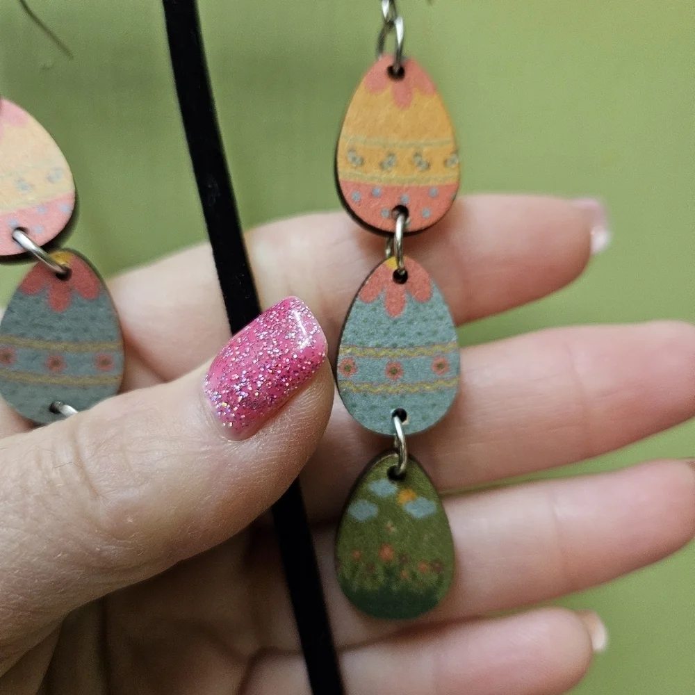 Easter Eggs Drop Earrings Wood